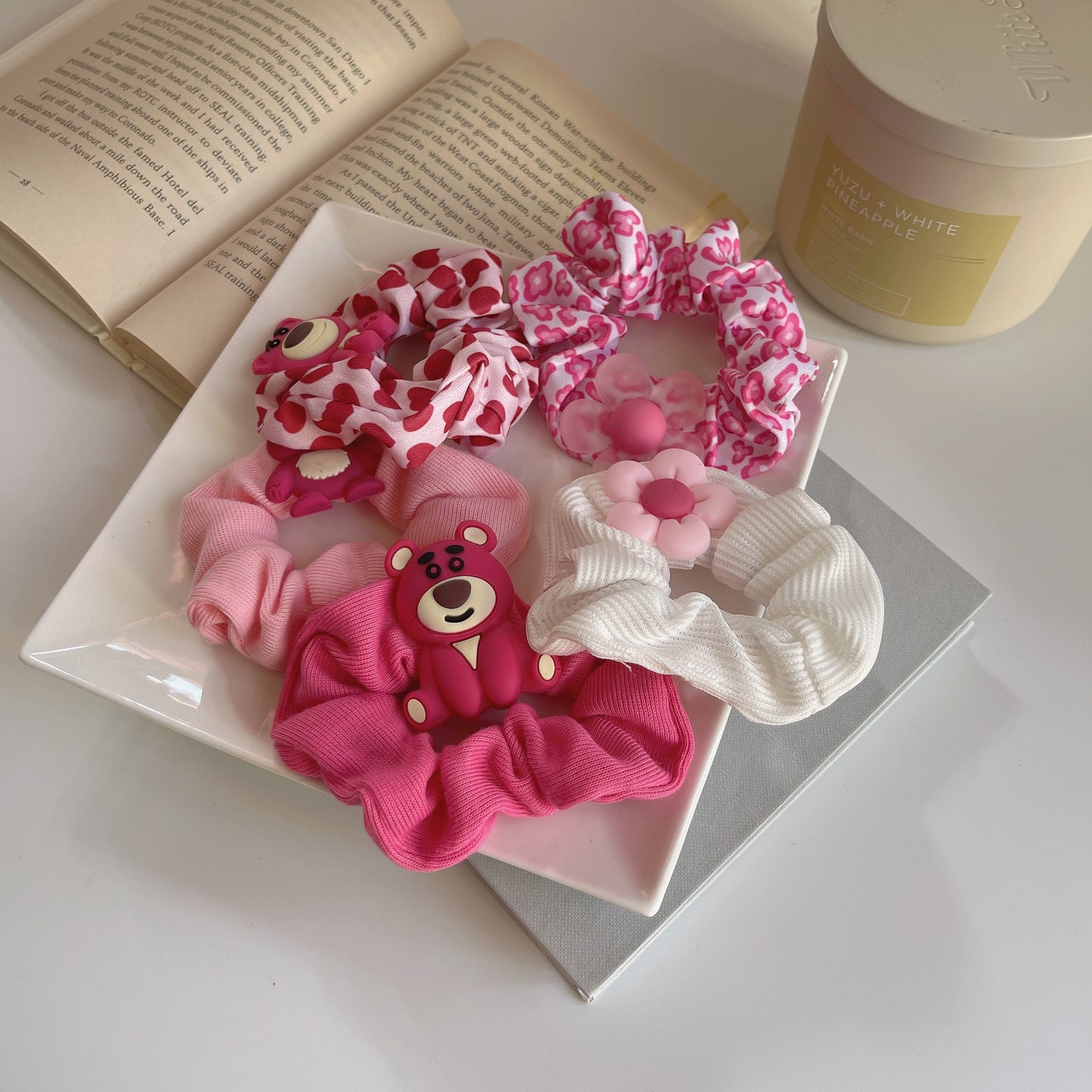 Pack of 5 Sakura Pink Cartoon Scrunchie