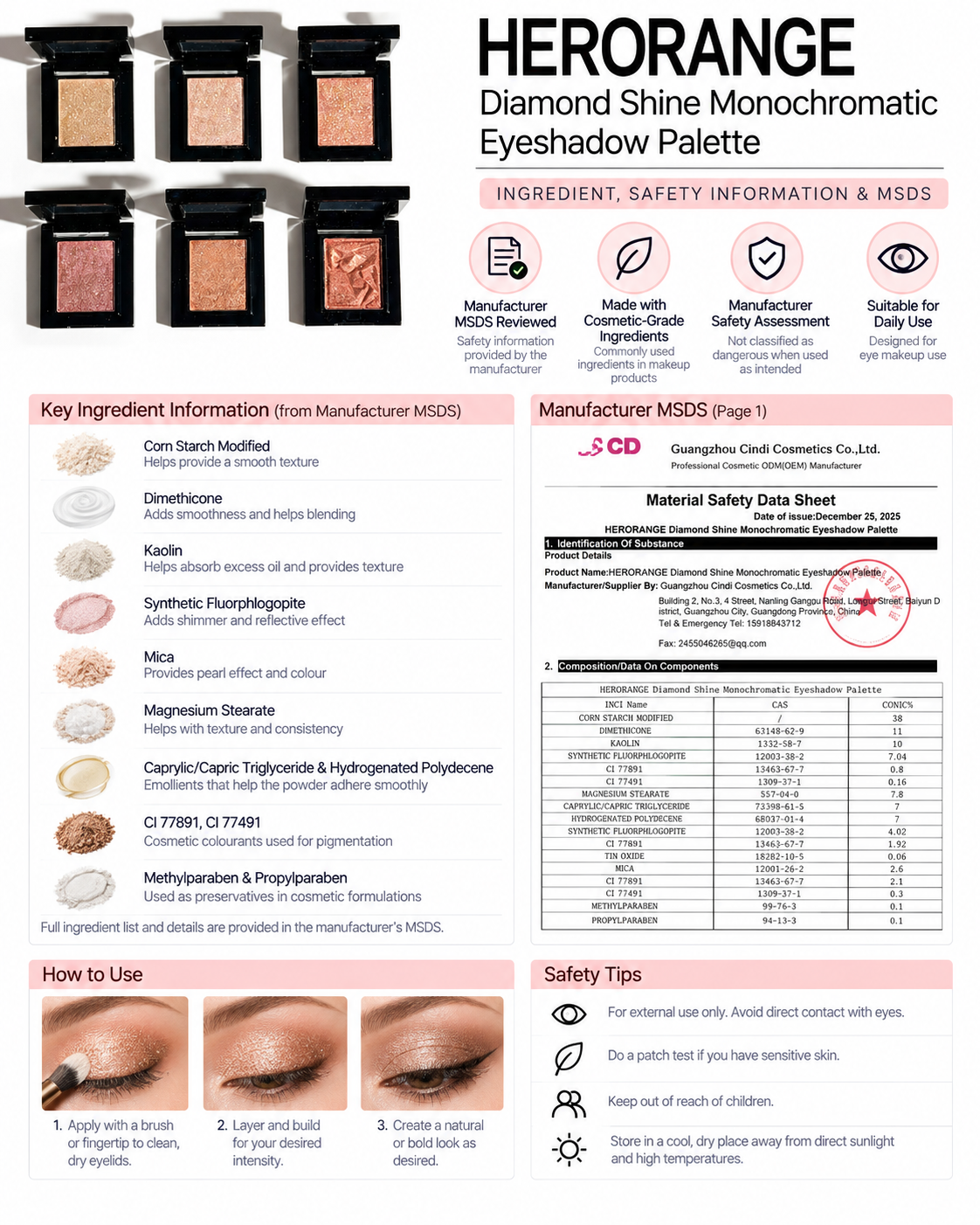 HERORANGE Diamond Shine Monochromatic Eyeshadow