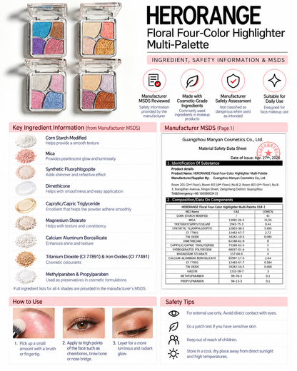 HERORANGE Floral Four-Color Highlighter Multi-Palette