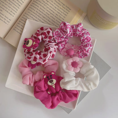 Pack of 5 Sakura Pink Cartoon Scrunchie